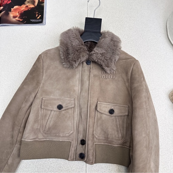 Miu Miu Brown Leather Jacket with Fur Collar - Picture 1 of 9